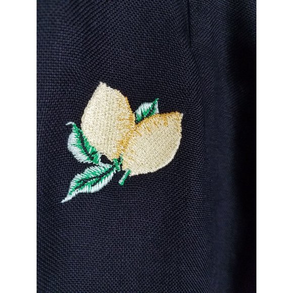 Talbots Petites Women's Sz. 14 Black Irish Linen Lemon Embroidered Pants - Picture 5 of 7